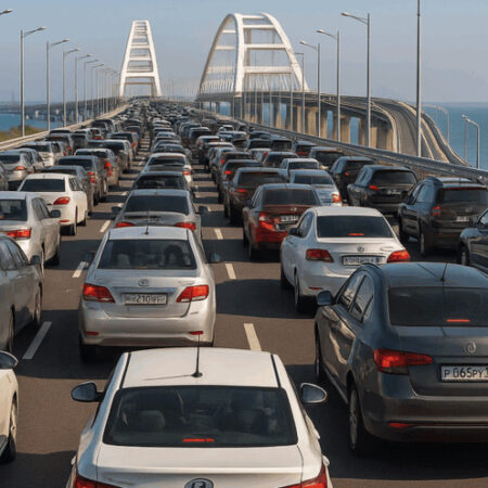 У Крымского моста: более 2,5 тысяч автомобилей в очереди